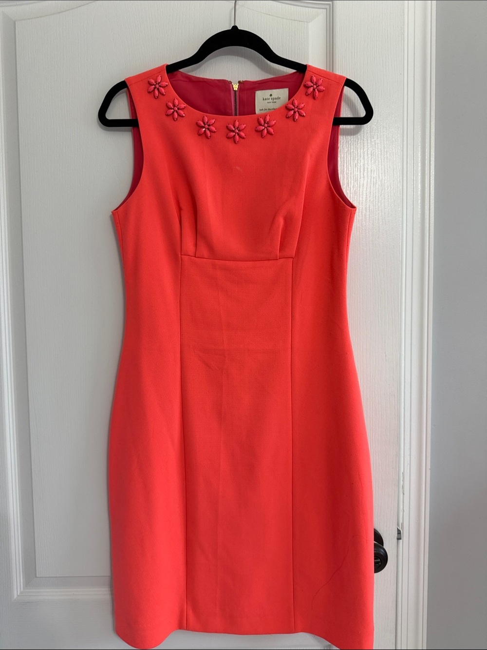 kate spade coral sleeveless sheath dress with floral neckline